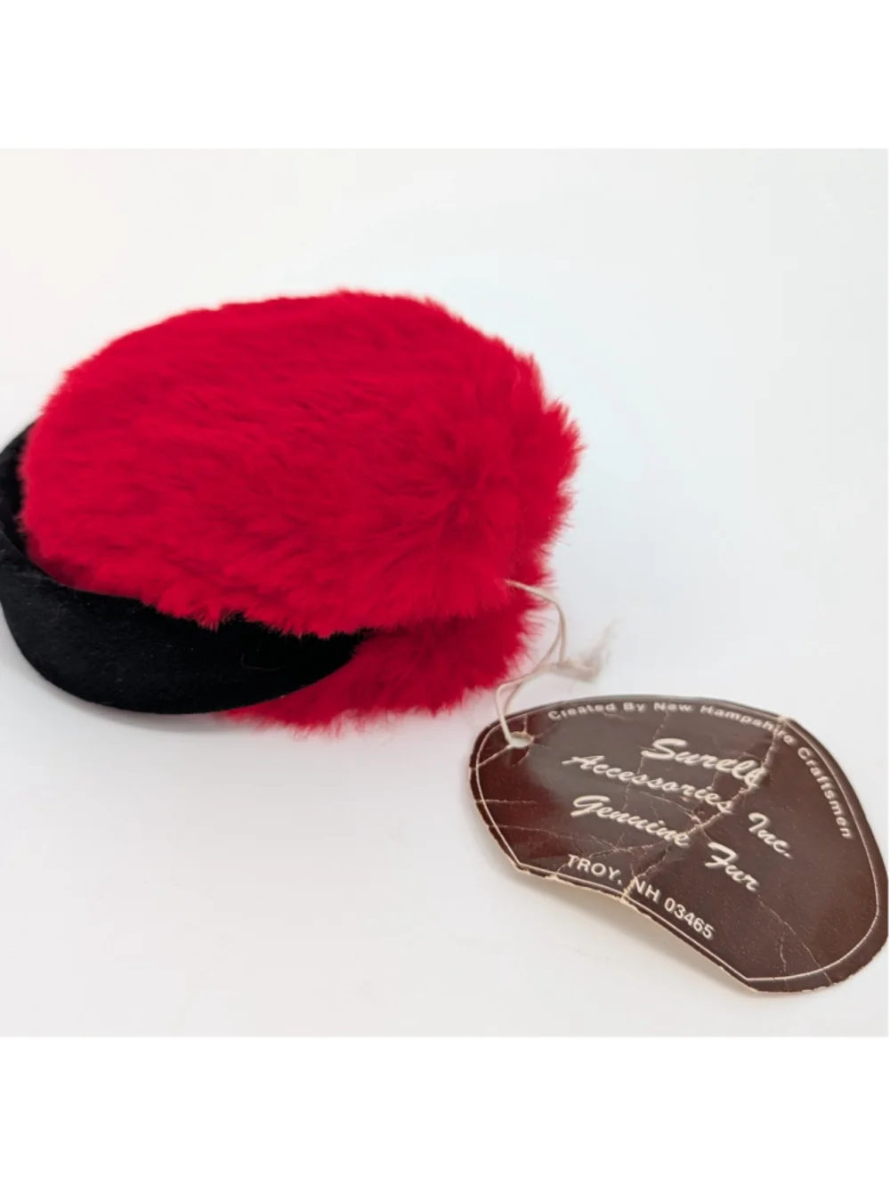 Vintage Surell Red Rabbit Fur Earmuffs Black Velvet Band France NOS